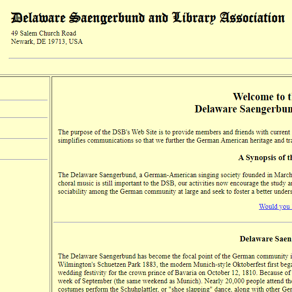 German Organization in Newark DE - Delaware Saengerbund and Library Association